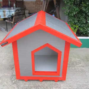 Σκυλόσπιτο με δίριχτη οροφή - γκρί/κόκκινο - Theoprodil.com